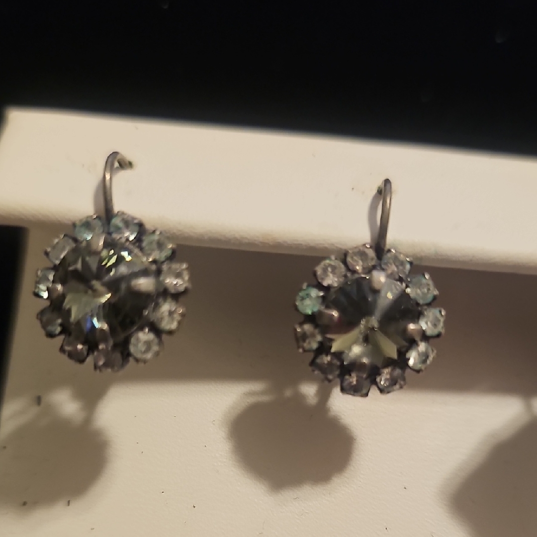 Sabika Silver Gray Crystal Halo Earrings 39$